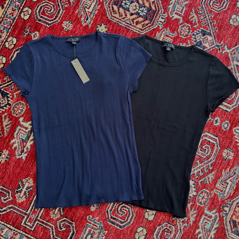 J. Crew Pointelle Short Sleeve Ribbed Tees - Navy & Black